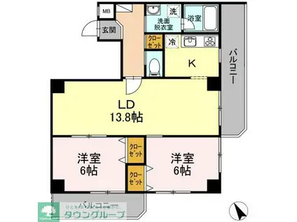 SELENE(2LDK/1階)の間取り写真