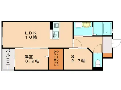 ベルオロール福津中央(1SLDK/2階)の間取り写真