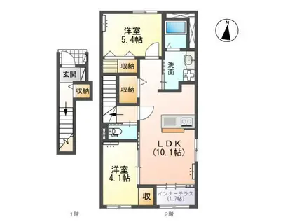 ソレイユII(2LDK/2階)の間取り写真