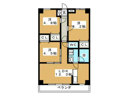 ハイヴィクトリーMAIHAMA(3LDK/4階)の間取り写真