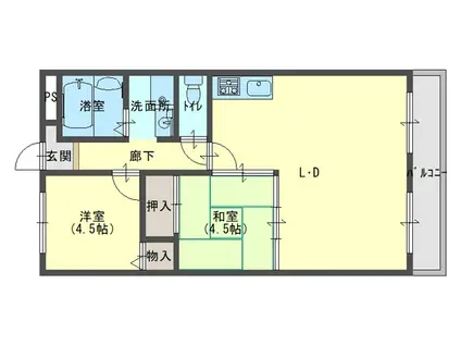 リヴェール三室(2LDK/2階)の間取り写真