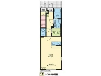 ヒルズII(ワンルーム/1階)の間取り写真