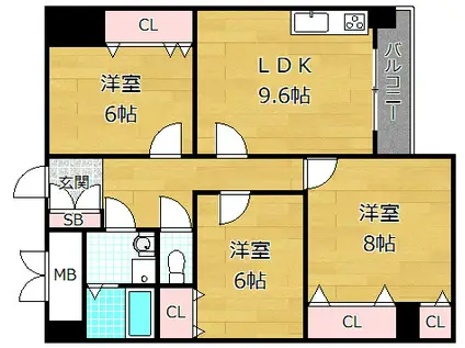 RASTA香里園町(3LDK/3階)の間取り写真