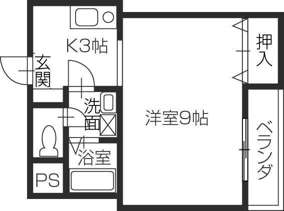 ハーミットクラブ南佐古(1K/3階)の間取り写真