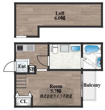 シャンティ長瀬(ワンルーム/2階)の間取り写真