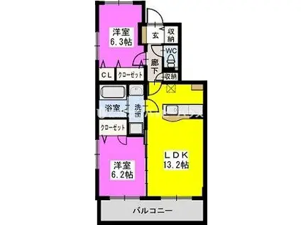 セレーサ東大利(2LDK/2階)の間取り写真