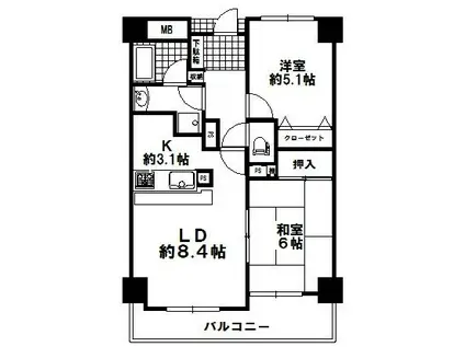 ツインシティヴェール高崎(2LDK/13階)の間取り写真