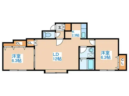 メゾンアヴェニューアヌ(2LDK/1階)の間取り写真