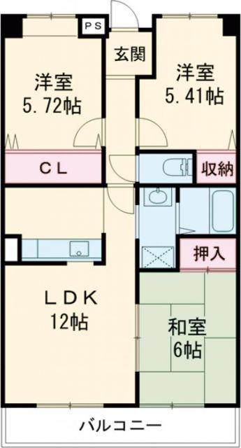 セレコート住道(3LDK/1階)の間取り写真