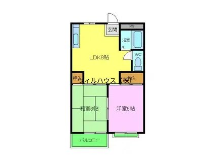 リバティー北花田(2LDK/1階)の間取り写真