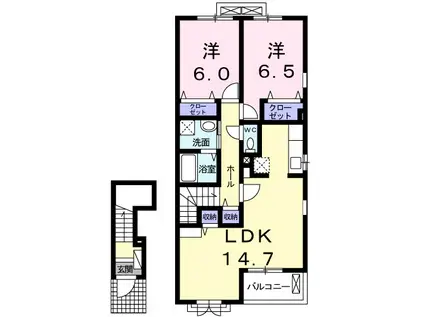 ラ・ルーチェ I(2LDK/2階)の間取り写真