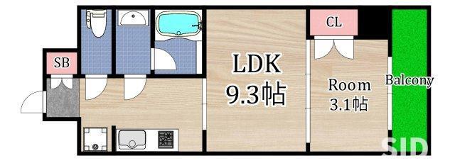ウエリスアーバン守口(1LDK/3階)の間取り写真