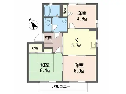 ロージーコートB棟(3K/2階)の間取り写真