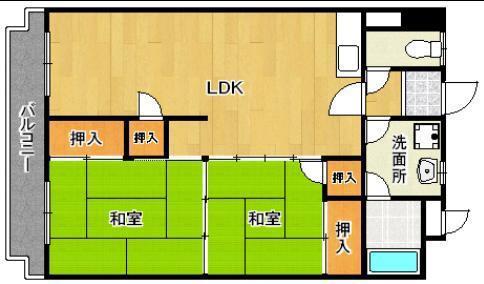 木本ビル(2LDK/5階)の間取り写真