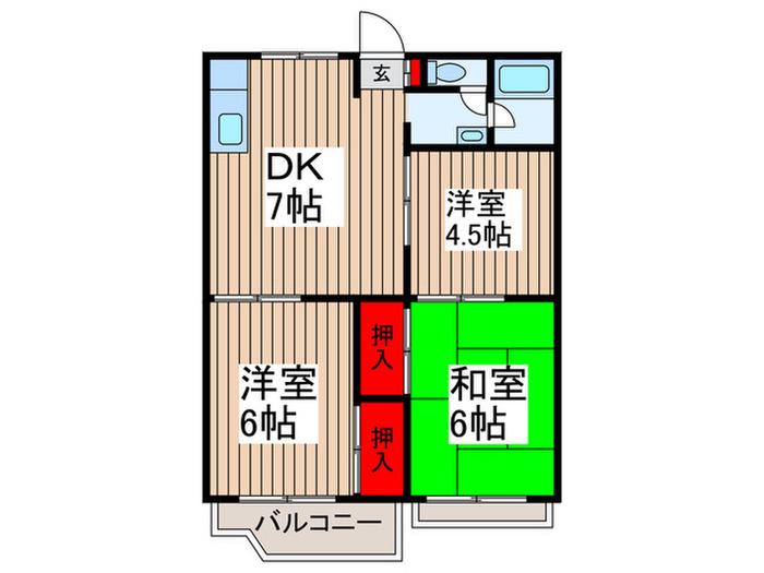 東谷ハイツ(3DK/1階)の間取り写真