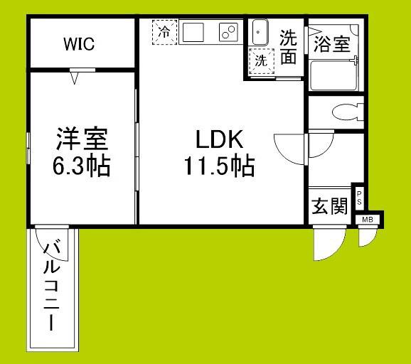 JTレジデンス徳庵(1LDK/2階)の間取り写真