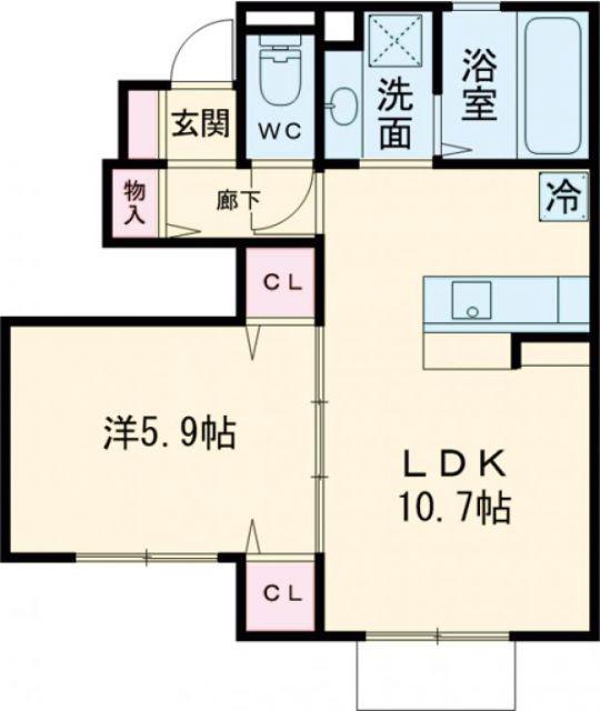 クラヴィーア(1LDK/1階)の間取り写真