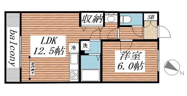 ヴィラアムール(1LDK/2階)の間取り写真