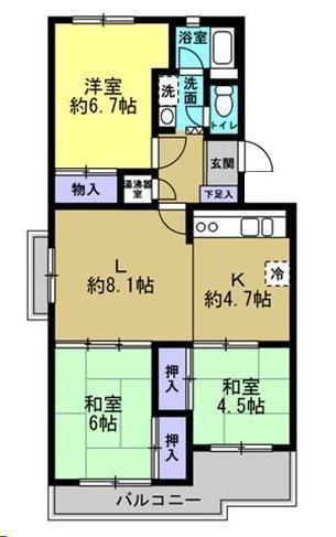 元茶畑パークマンション(3LDK/1階)の間取り写真