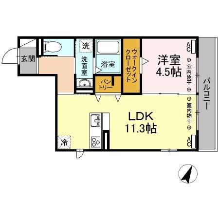 ささら弐番館(1LDK/3階)の間取り写真