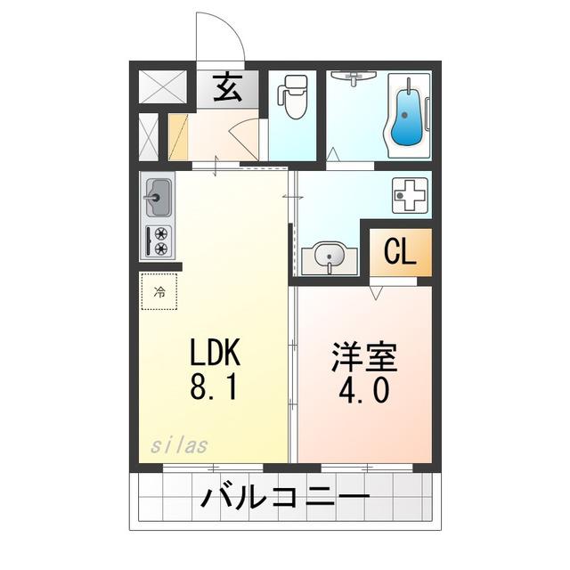 リアライズ長居公園通(1LDK/1階)の間取り写真