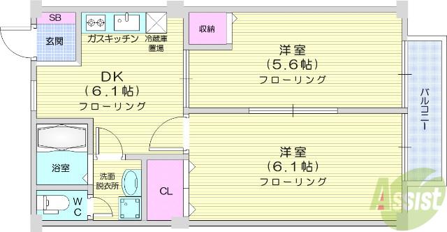 レジデンスオリーブY(2DK/1階)の間取り写真