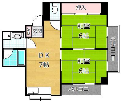 川島第20ビル枚方公園(2DK/4階)の間取り写真