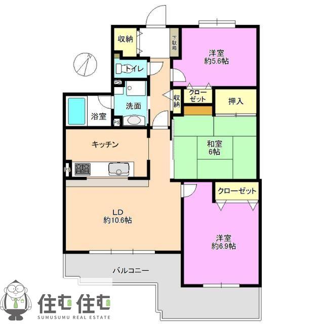 バンベール梅坪(3LDK/4階)の間取り写真