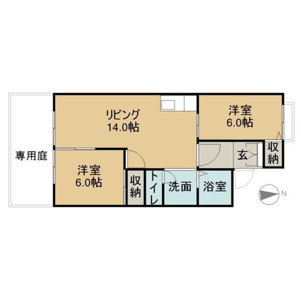 サンハイツ藤山台C棟(2LDK/2階)の間取り写真