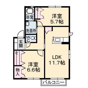 セフィラハイツII B棟(2LDK/1階)の間取り写真