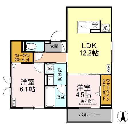 セレスティア穂積(2LDK/2階)の間取り写真