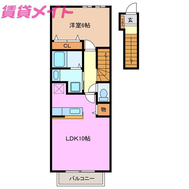 ブルーミントヒルズ(1LDK/2階)の間取り写真