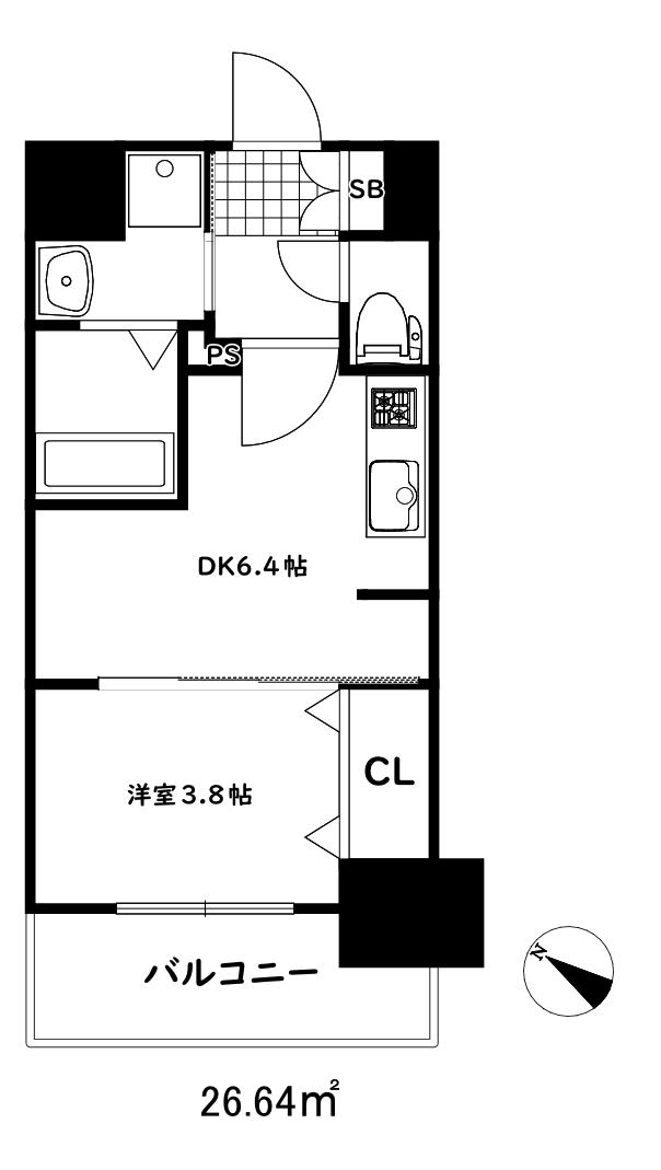 プレサンス神戸水木通ルミエス(1DK/14階)の間取り写真