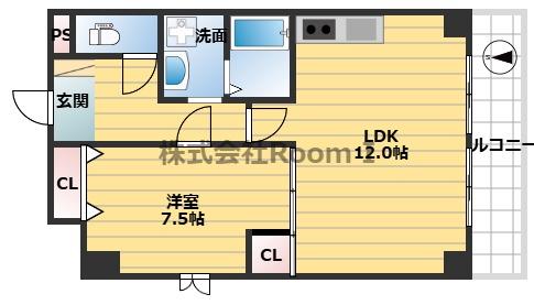 ベルドムール東横堀(1LDK/4階)の間取り写真