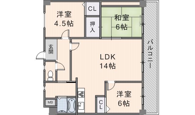サン・ヴェール春日(3LDK/5階)の間取り写真