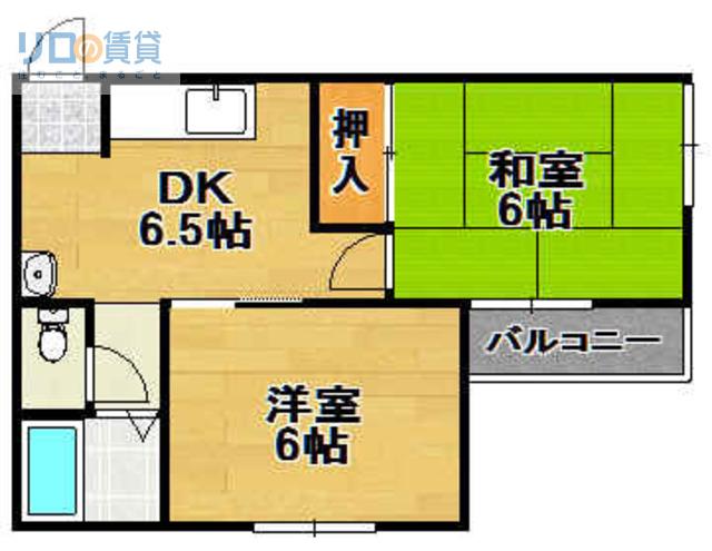 ヴィラ寿(2DK/2階)の間取り写真
