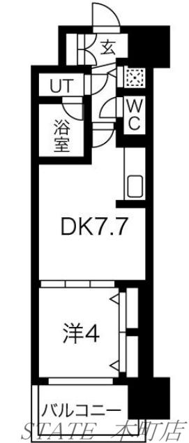 グランカーサ難波元町(1DK/13階)の間取り写真