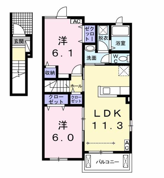 サクラ アベニューII棟(2LDK/2階)の間取り写真