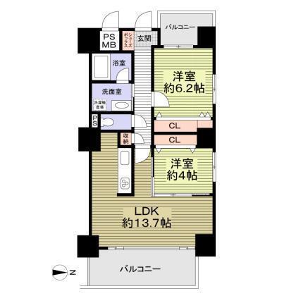 ブランメゾン@船場(2LDK/14階)の間取り写真