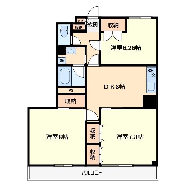 ドービエール壱番館(3DK/4階)の間取り写真