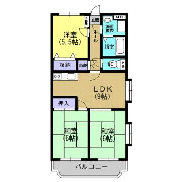 プレステージオガタマ(3DK/2階)の間取り写真