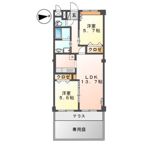 パールハイツK(2LDK/1階)の間取り写真