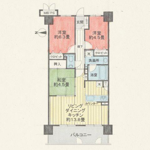 ライオンズマンション枚方ガーデンヒルズ(3LDK/5階)の間取り写真