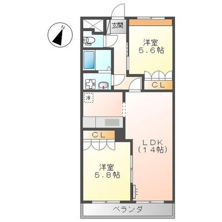 GRANDIR DOLCE(2LDK/2階)の間取り写真