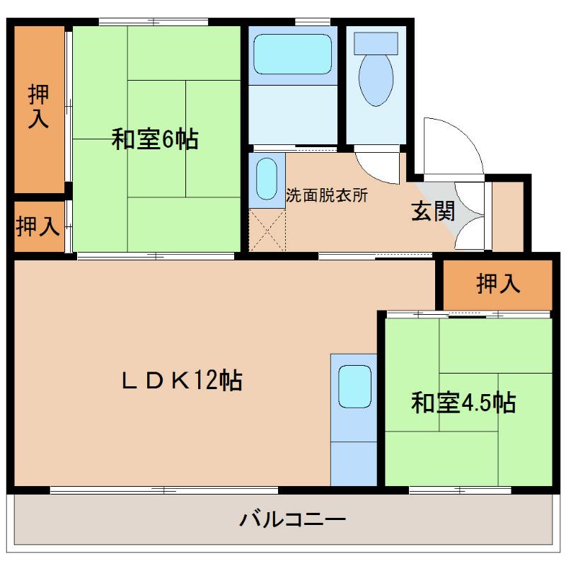 ファミール・烏帽子2号棟(2LDK/4階)の間取り写真
