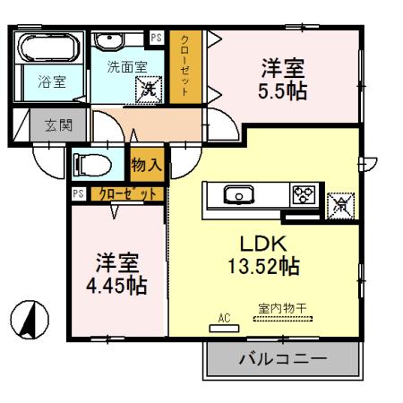 ケイズコート(2LDK/2階)の間取り写真