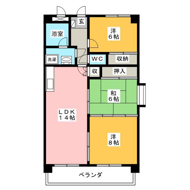 ベイシック塩原(3LDK/8階)の間取り写真