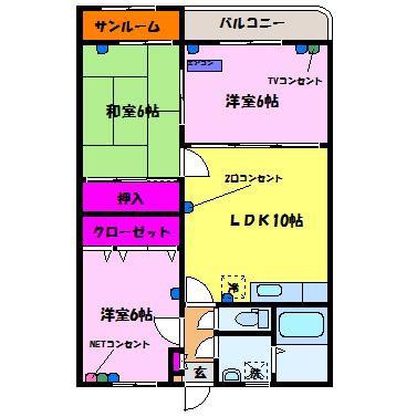 コスモス南(3LDK/1階)の間取り写真