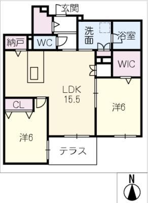 JUMEAUX 北館(2LDK/1階)の間取り写真