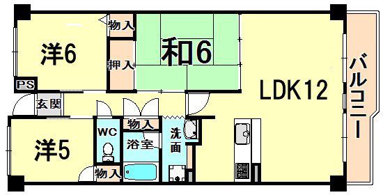 ドレム伊丹(3LDK/2階)の間取り写真